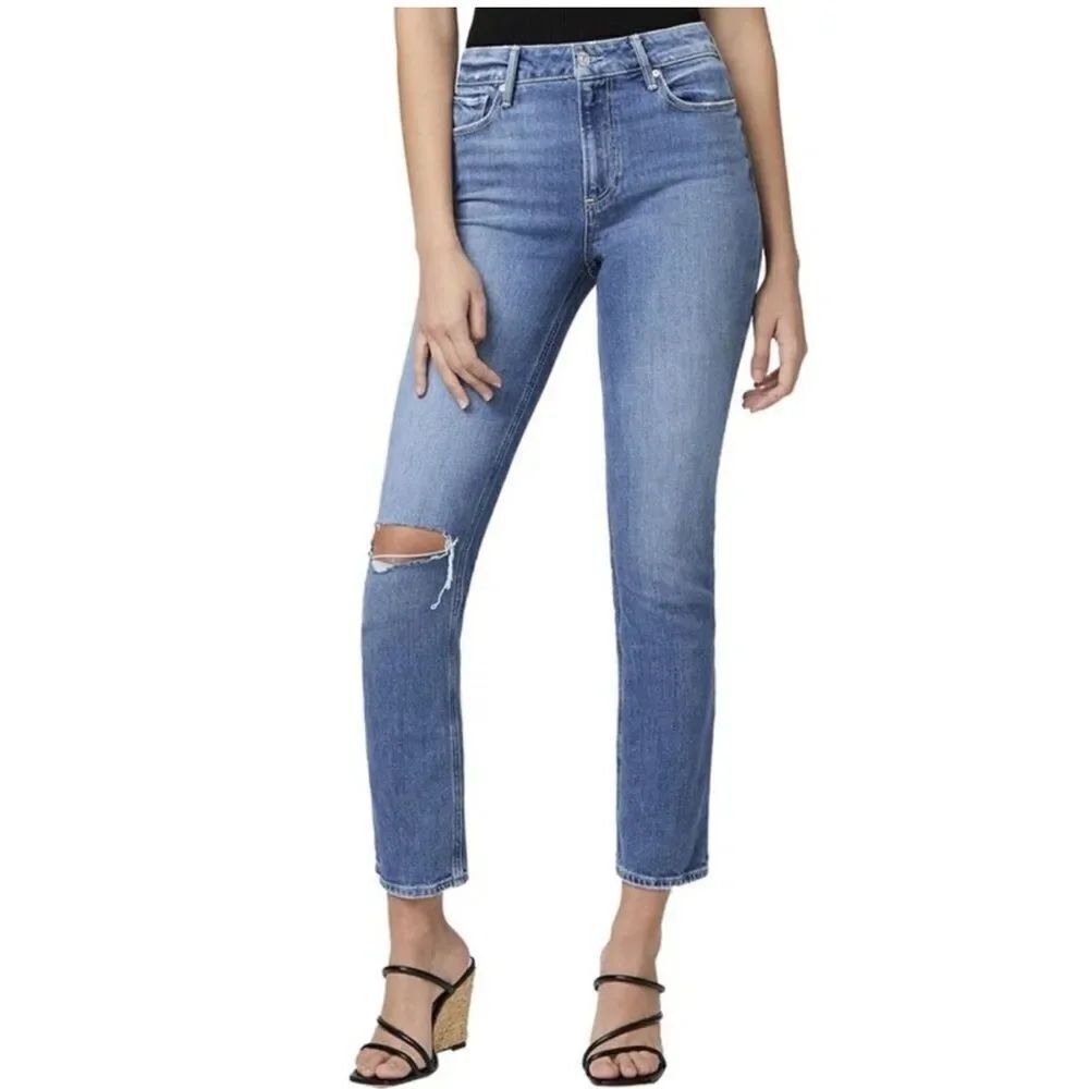 PAIGE Cindy Tapered Leg Mid Rise Blue Destructed Jeans Size 27